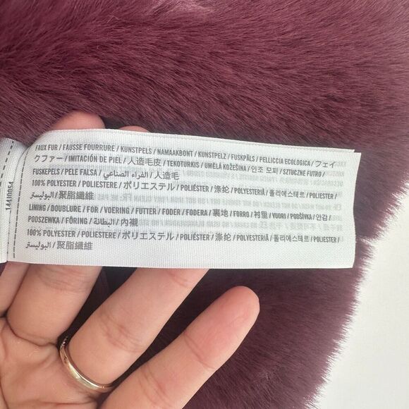 Abercrombie & Fitch Coat Womens Medium Faux Fur Shearling Teddy Burgundy Wine - Picture 11 of 11